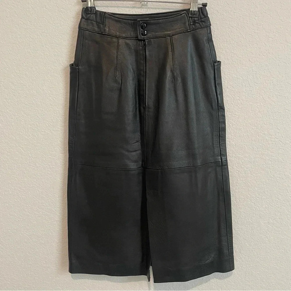 Vintage Enrique Hidalgo Pedrola Leather Maxi Skirt Black   Small - Picture 3 of 15